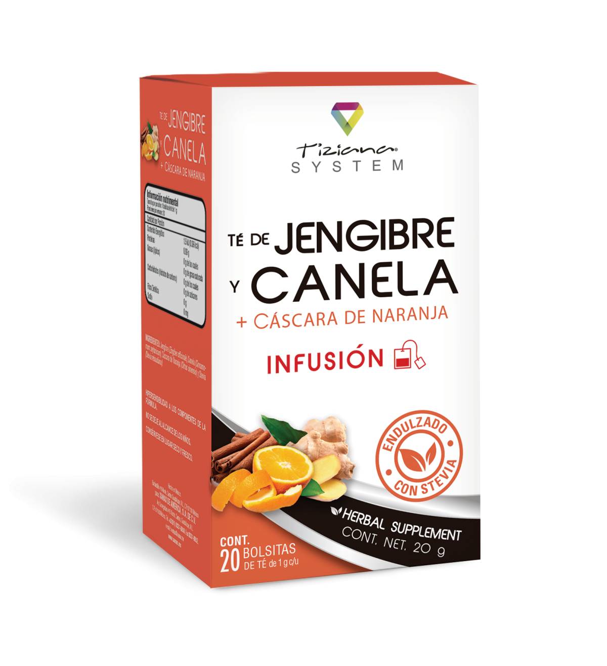 Té de Jengibre + Canela  + Cascara de Naranja Con Estevia